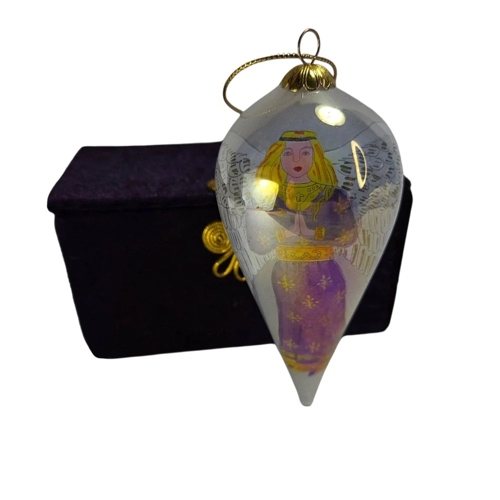 Pier 1 Li Bien Angel Ornament Iridescent Tear Drop Shape Christmas Glass Vtg Box